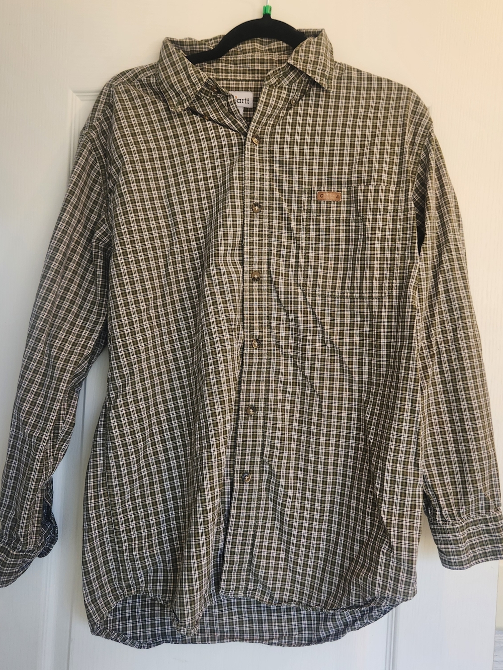 Carhartt Men's Olive and Brown Plaid Button-Down Shirt M Euc